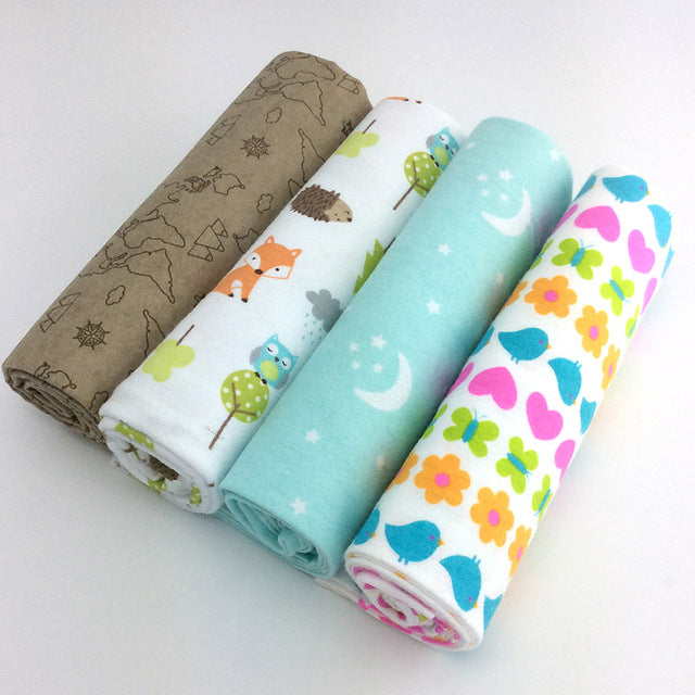4pcs/lot newborn baby bed sheet bedding set 76x76cm for newborn crib sheets cot linen 100% cotton Flannel printing baby blanket