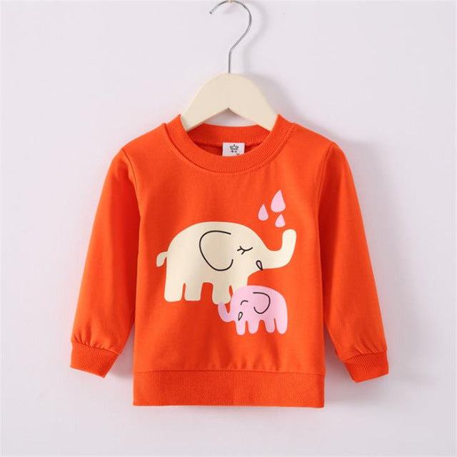 Summer autumn baby cartoon printing cotton long-sleeved fashion cartoon sweater 0-3 years cartoon animal candy color shirt