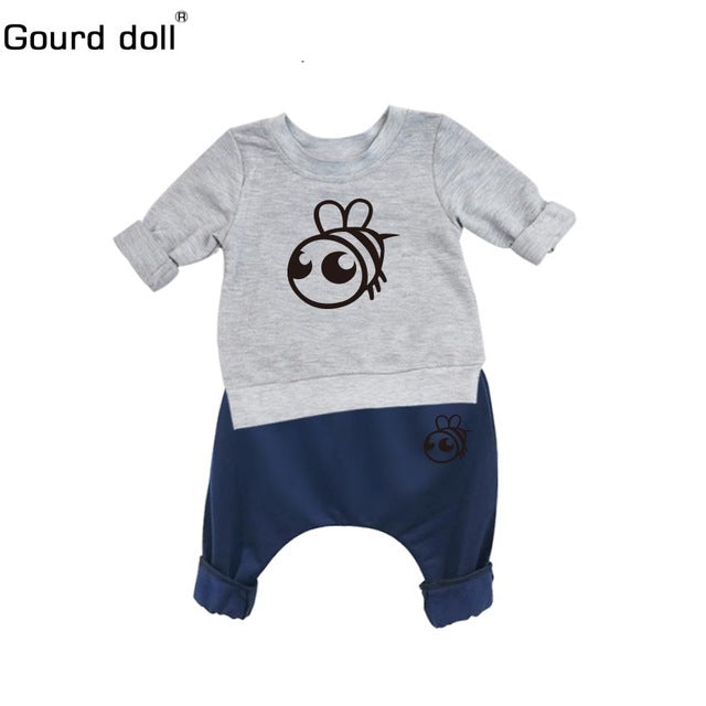 Gourd doll Baby Boy Girl Clothes Spring Baby Clothing Sets Cartoon Printing Sweatshirts+Casual Pants 2Pcs for Baby Clothes