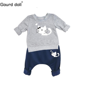 Gourd doll Baby Boy Girl Clothes Spring Baby Clothing Sets Cartoon Printing Sweatshirts+Casual Pants 2Pcs for Baby Clothes
