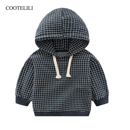 COOTELILI 80-130cm Plaid Children Tops Spring Children T Shirt For Boys Cotton Baby Boys Hoodies Kids Clothes BLACK ORANGE