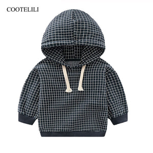 COOTELILI 80-130cm Plaid Children Tops Spring Children T Shirt For Boys Cotton Baby Boys Hoodies Kids Clothes BLACK ORANGE