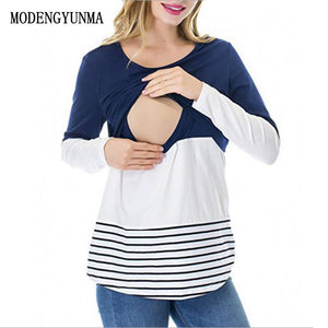 MODENGYUNMA Maternity Nursing Top patchwork Clothing for Feeding tees Breastfeeding Tops contrast color short Breast Pregnance