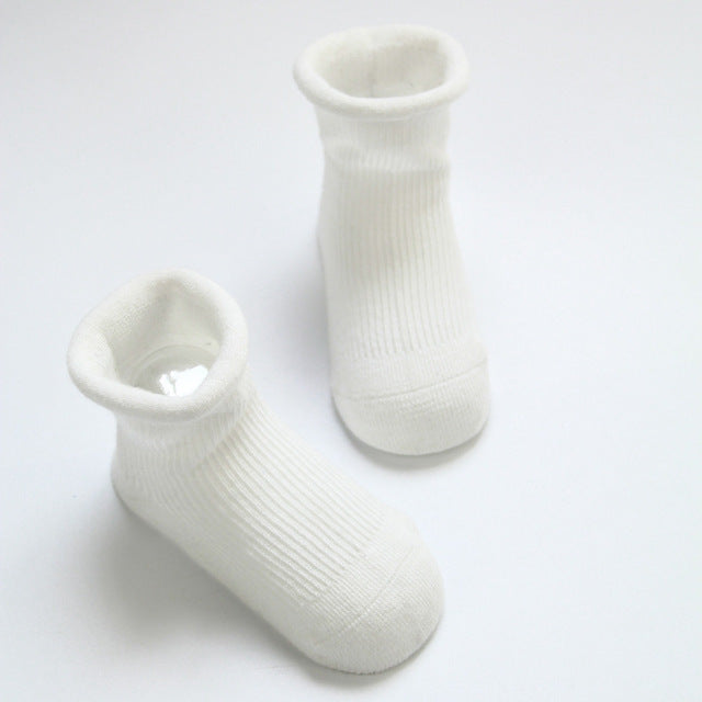 KAVKAS Baby Summer Socks Cotton Breathable Infant Boy Girl Socks Floor Anti-Slip Socks Spring Solid Color Rolled Toddler Socks